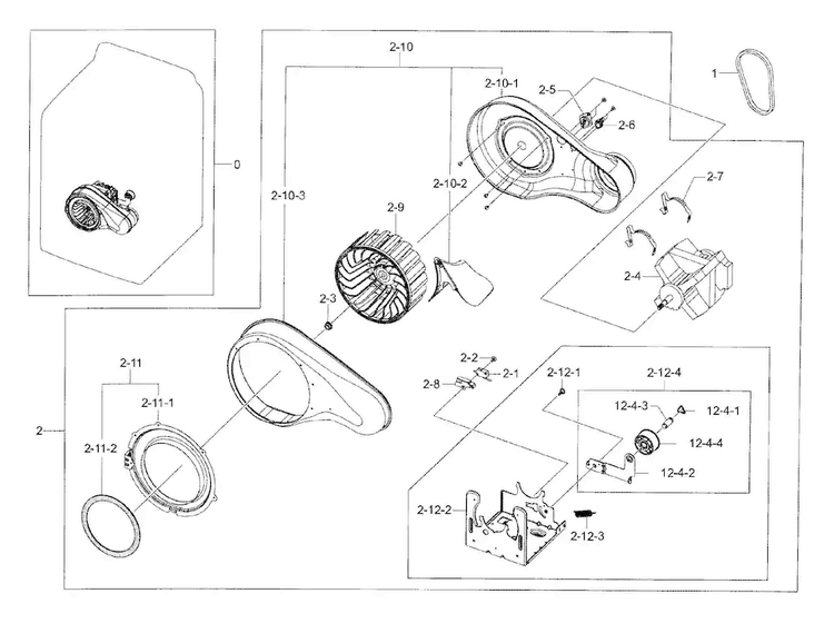Motor Duct Diagram and Parts List for DV56H9100EG A2-0000 Samsung Dryer