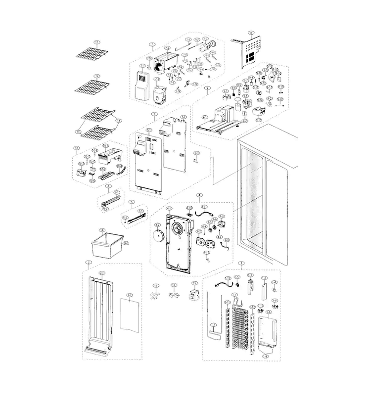 Freezer Diagram and Parts List for RS25H5000BC AA-0000 Samsung Refrigerator