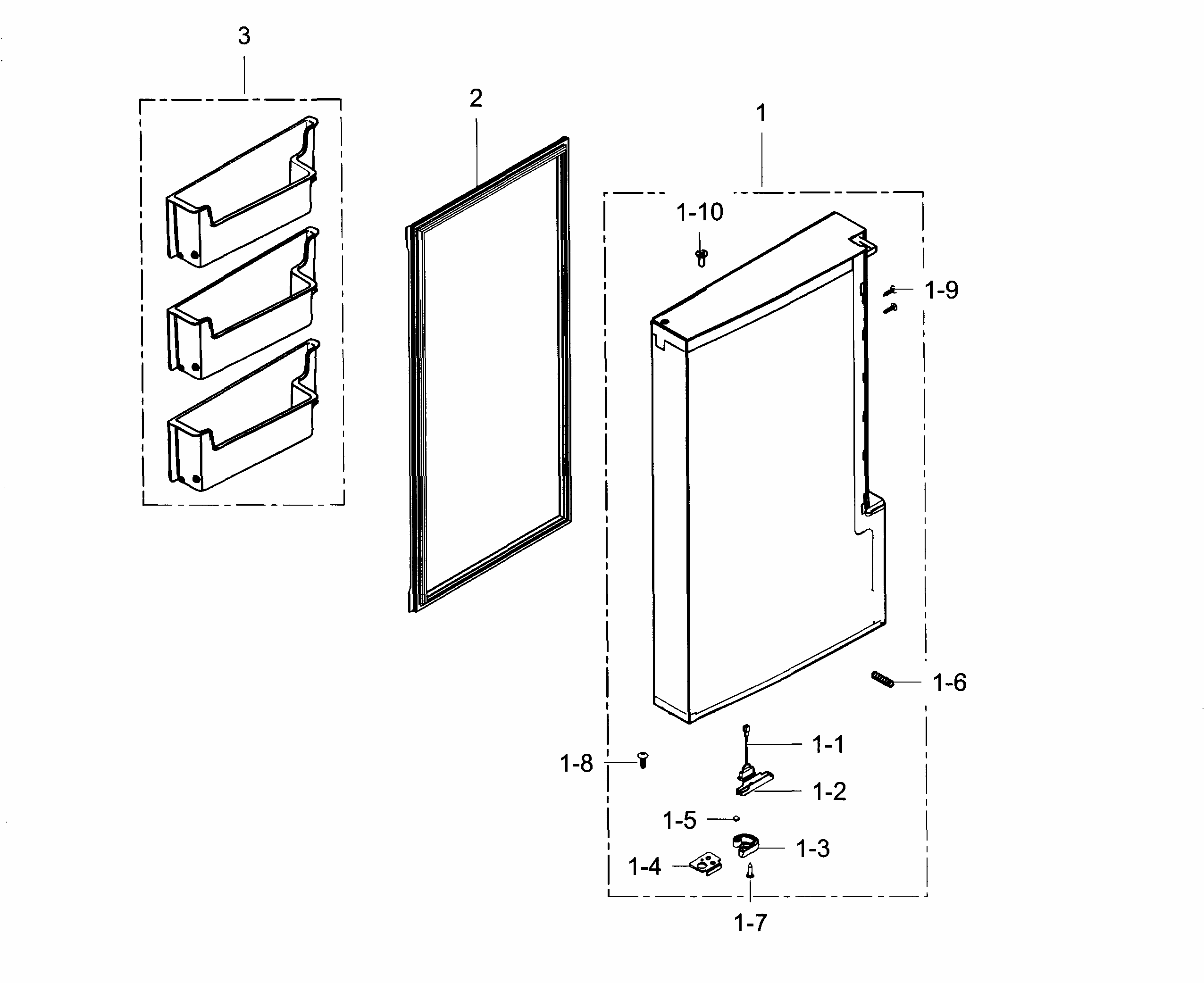 Freezer Door L Diagram and Parts List for RF24J9960S4 AA-0001 Samsung Refrigerator