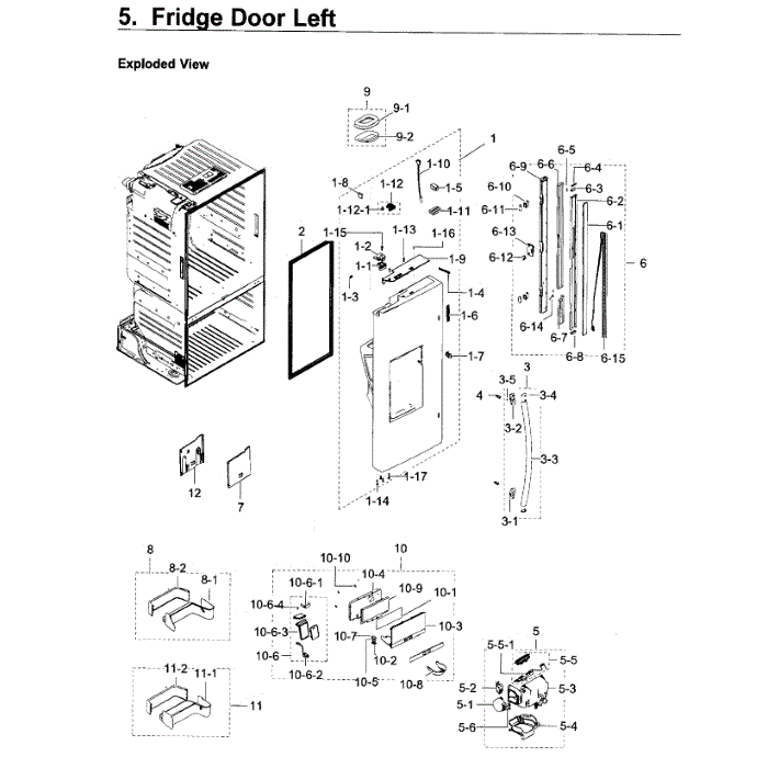 Fridge Door L Diagram and Parts List for RF23HTEDBSR AA-09 Samsung Refrigerator
