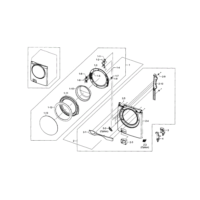 Frame Front And Door Diagram and Parts List for WF448AAW XAA-05 Samsung Washer