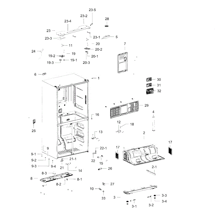 Cabinet Diagram and Parts List for RF23J9011SR (AA)(0000) Samsung Refrigerator