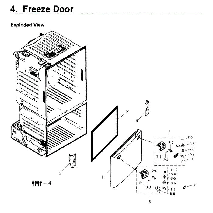 Freezer Door Diagram and Parts List for RF263BEAESR AA-02 Samsung Refrigerator
