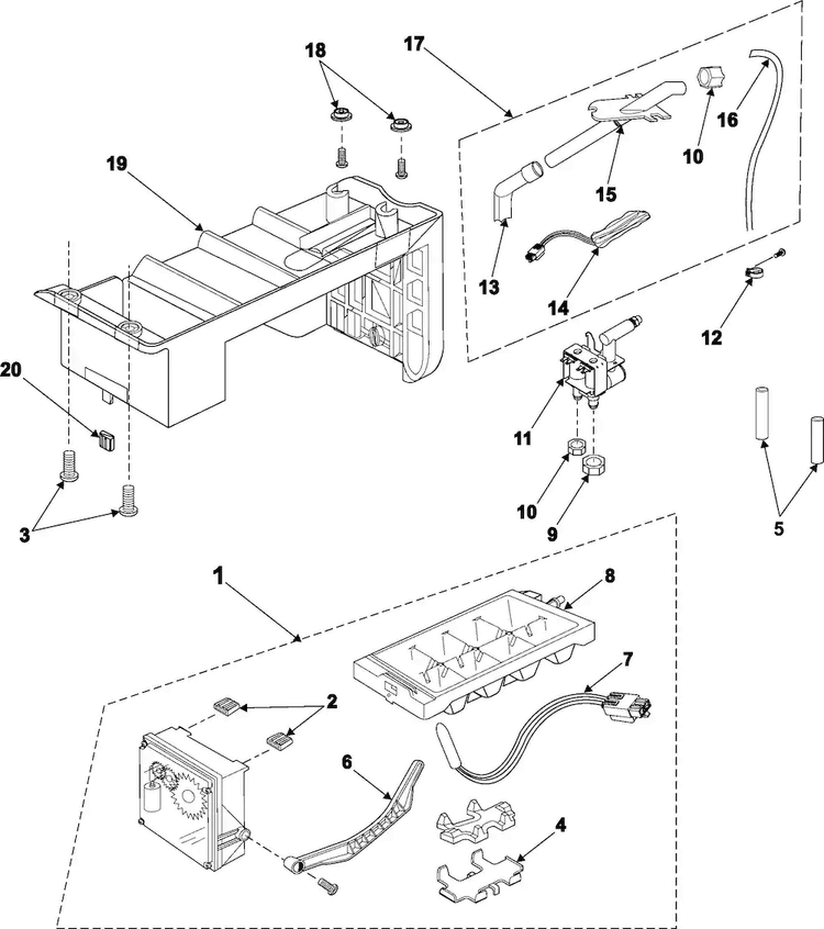 Icemaker Diagram and Parts List for RS2666SL XAA Samsung Refrigerator
