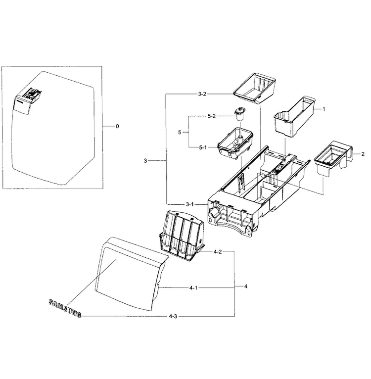 Drawer Assy Diagram and Parts List for WF405ATPASU AA-0001 Samsung Washer
