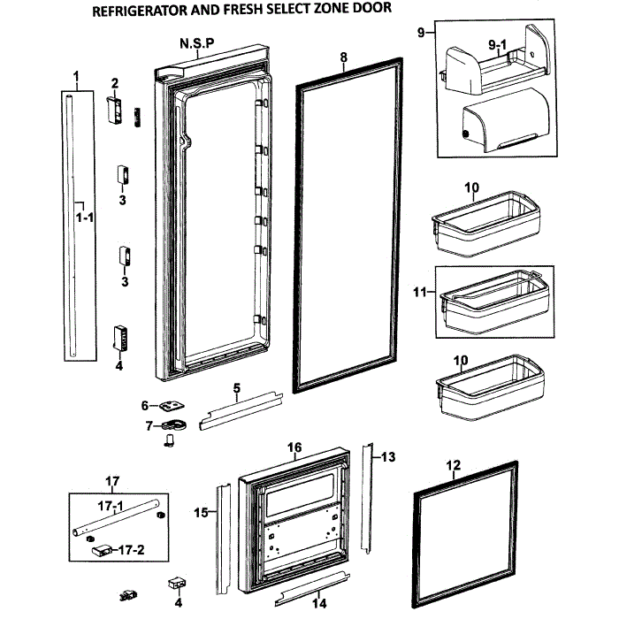 Right Doors Diagram and Parts List for RM255LARS XAA-00 Samsung Refrigerator