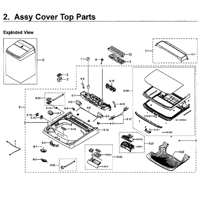 Top Assembly Diagram and Parts List for WA54M8750AW A4-00 Samsung Washer