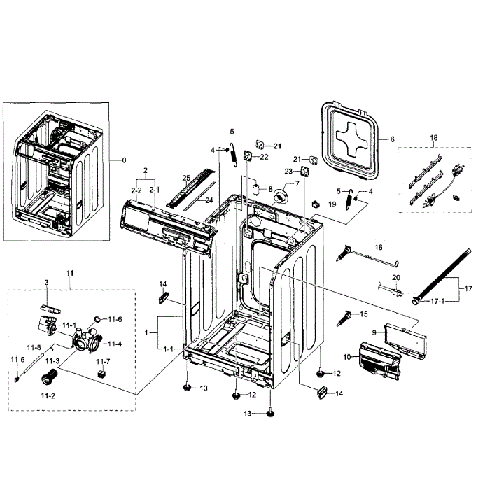Frame 2 Diagram and Parts List for WF350ANW XAA-04 Samsung Washer
