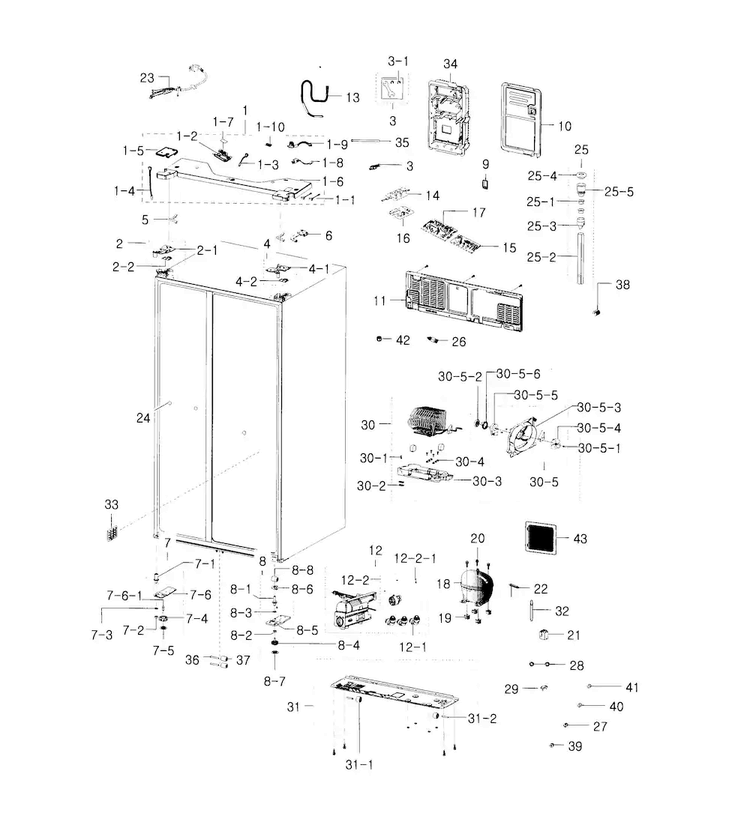 Cabinet Diagram and Parts List for RH29H9000SR AA-0000 Samsung Refrigerator