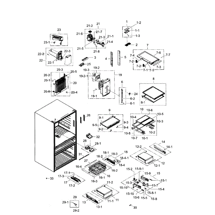 Fridge Diagram and Parts List for RF31FMEDBBC AA-04 Samsung Refrigerator