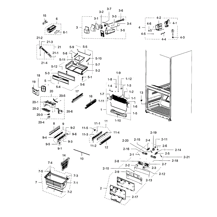 Freezer Diagram and Parts List for RFG238AARS XAA-00 Samsung Refrigerator