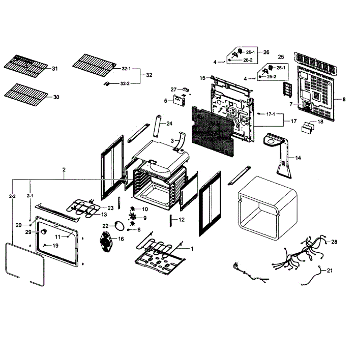 Main Assembly Diagram and Parts List for NE597N0PBSR AA-01 Samsung Range