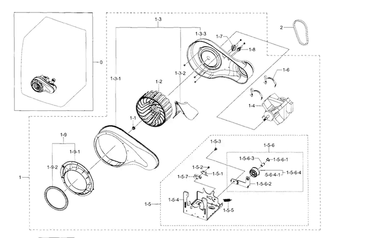 Motor Duct Diagram and Parts List for DV36J4000GW A3-0000 Samsung Dryer