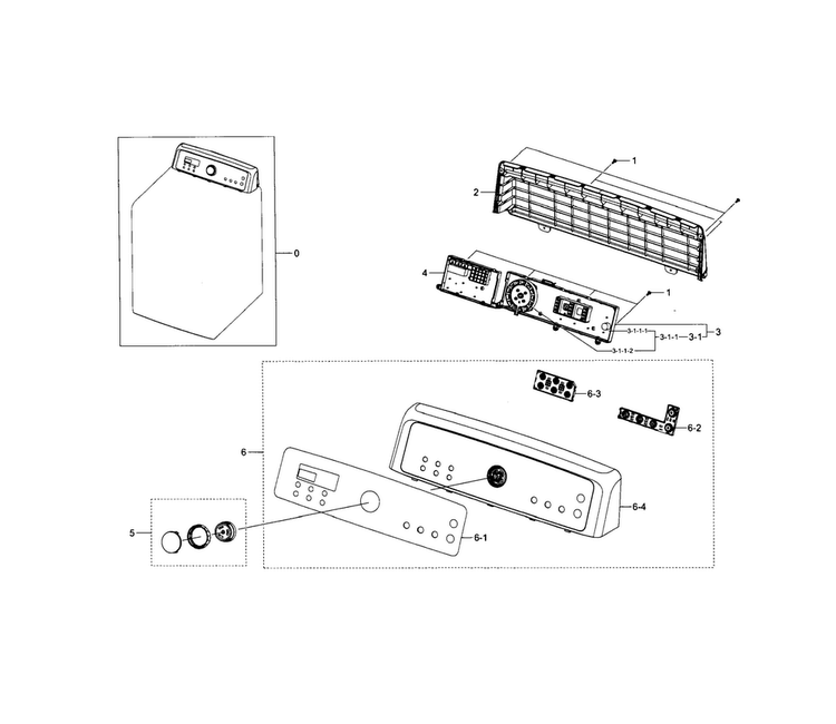 Control Panel Diagram and Parts List for DV5471AGP XAA-0004 Samsung Dryer