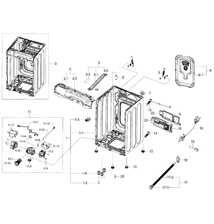 Frame & Cover Diagram and Parts List for WF56H9100AG A2-0000 Samsung Washer