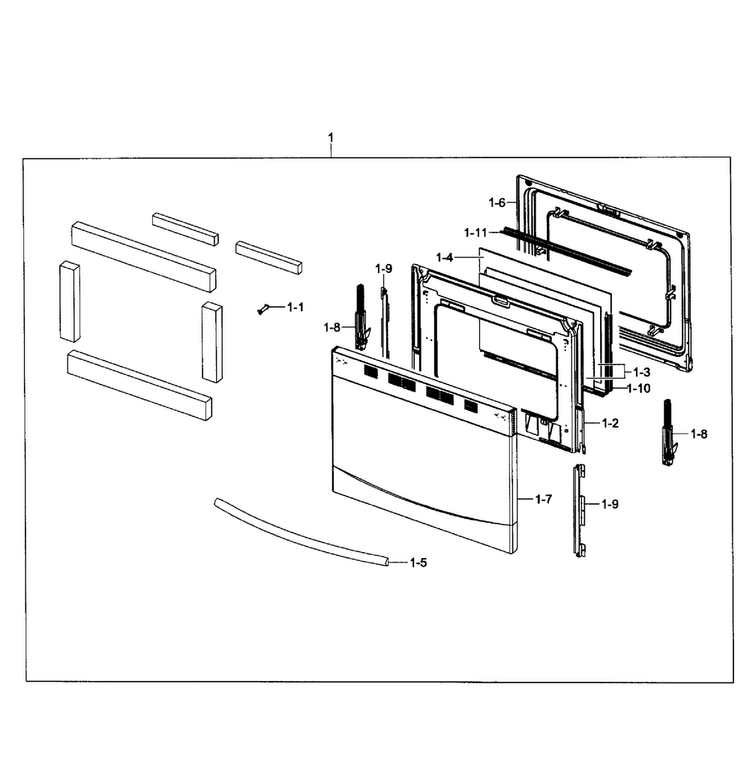Door Assy Diagram and Parts List for NX58F5300SS AA-0000 Samsung Range