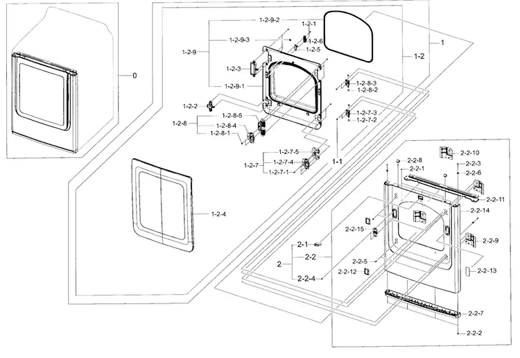 Frame Front & Door Diagram and Parts List for DV40J3000GW A2-0000 Samsung Dryer