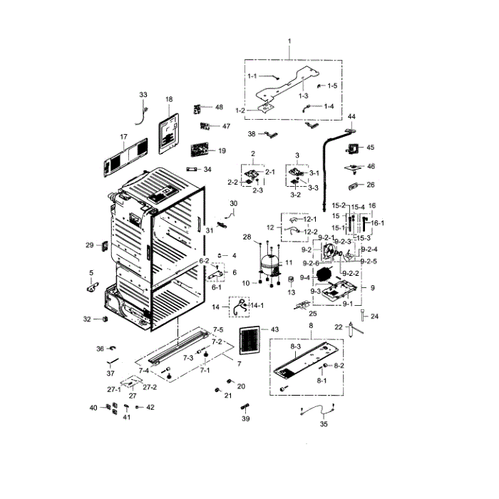 Cabinet Diagram and Parts List for RF28HFEDBSR AA-01 Samsung Refrigerator