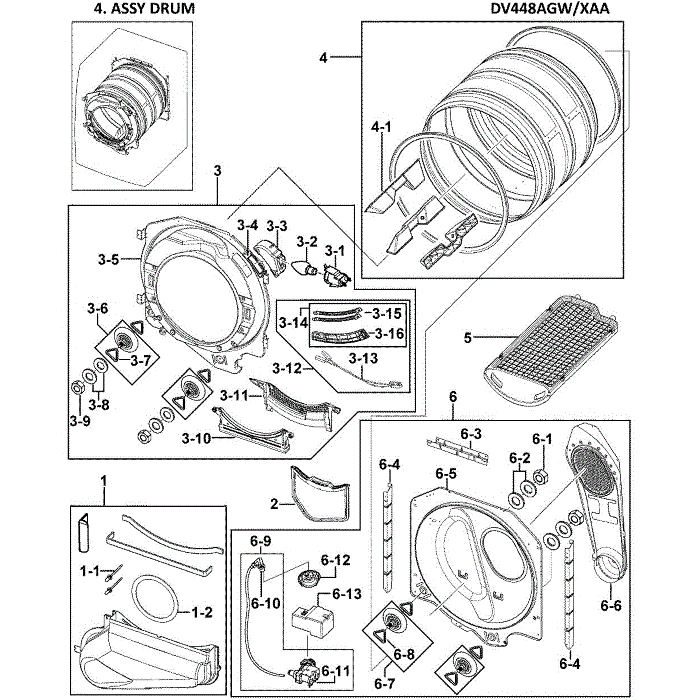 Durum Assembly Diagram and Parts List for DV448AGW XAA-00 Samsung Dryer