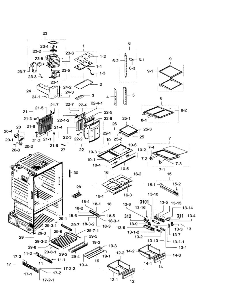 Fridge Diagram and Parts List for RF28HFEDTSR AA-04 Samsung Refrigerator