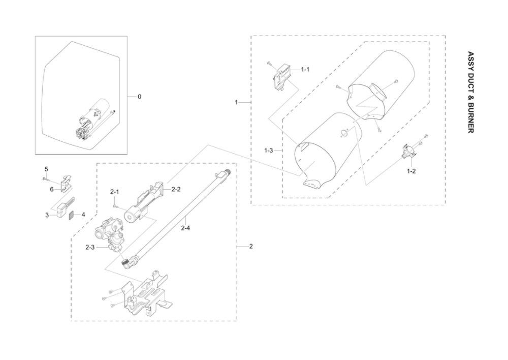 Duct And Burner Assembly Diagram and Parts List for DV42H5200GF A3-01 Samsung Dryer