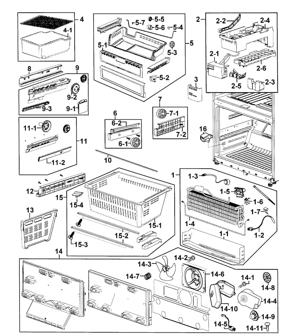 Freezer Assy Diagram and Parts List for RF266AERS XAA-0000 Samsung Refrigerator