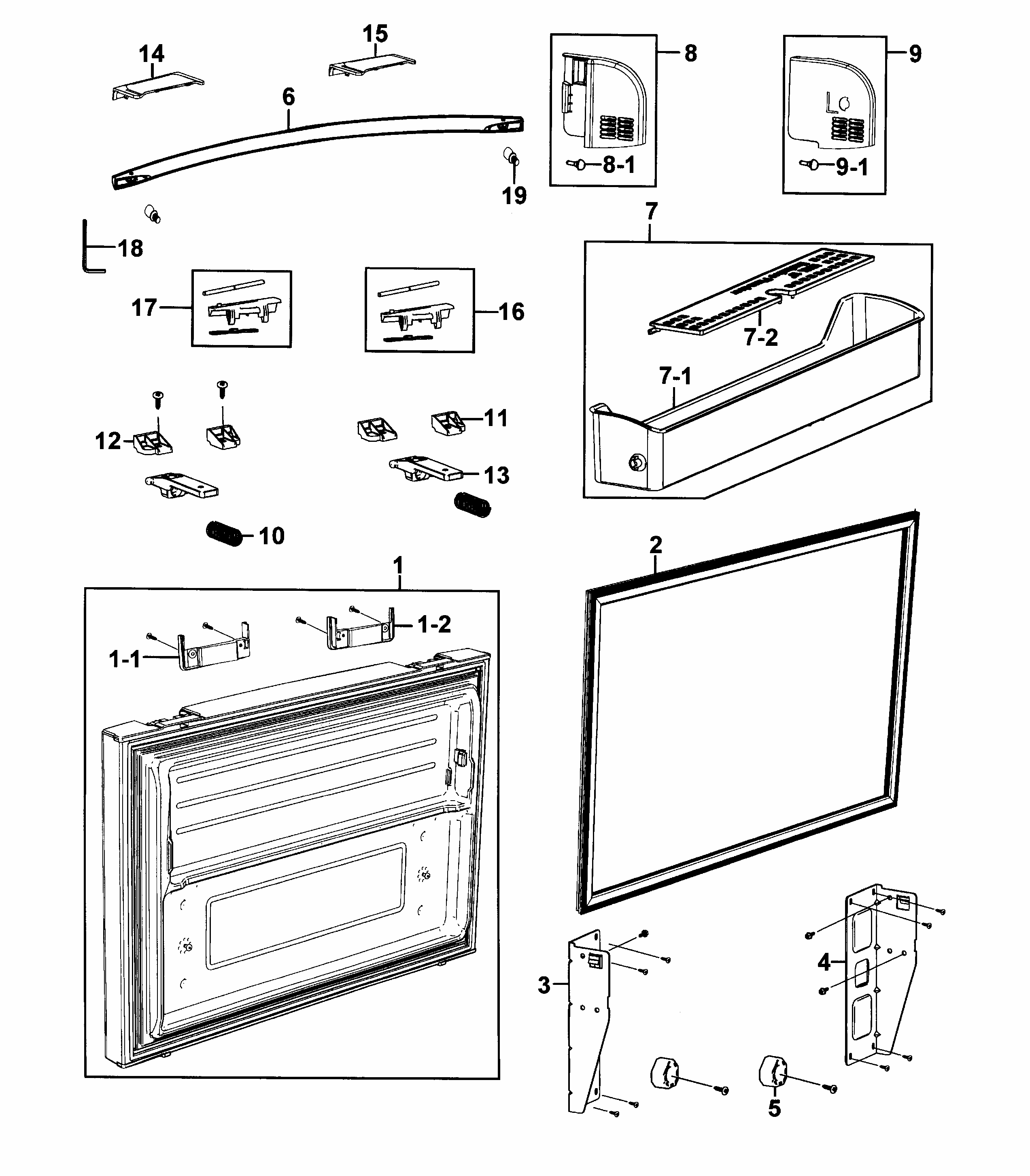 Freezer Door Diagram and Parts List for RF268ACPN XAA-0001 Samsung Refrigerator