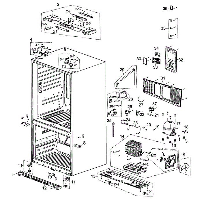 Cabinet Diagram and Parts List for RF263AEBP XAA-00 Samsung Refrigerator