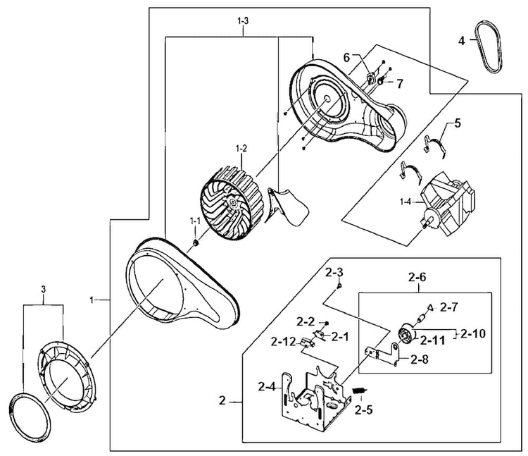 Motor Diagram and Parts List for DV520AEW XAA Samsung Dryer