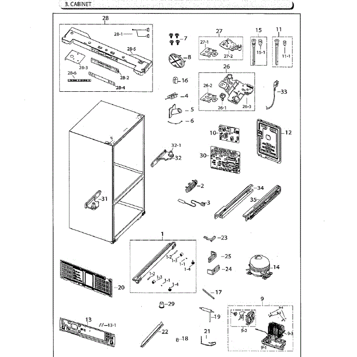 Cabinet Diagram and Parts List for RF261BEAESG AA-02 Samsung Refrigerator