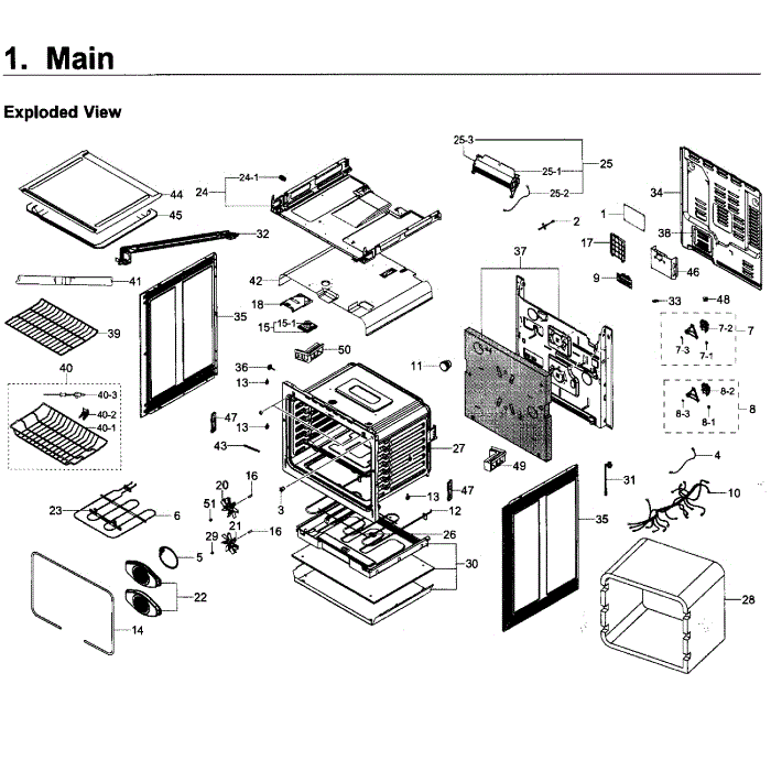 Main Assembly Diagram and Parts List for NE58K9500SG AA-00 Samsung Range