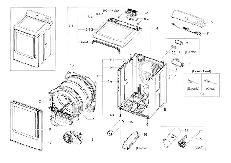 Main Assy Diagram and Parts List for DV48J7700GW A2-0000 Samsung Dryer
