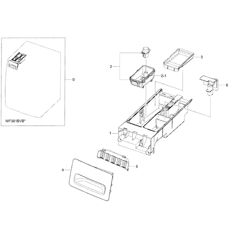 Drawer Assy Diagram and Parts List for WF361BVBEWR A2-0001 Samsung Washer