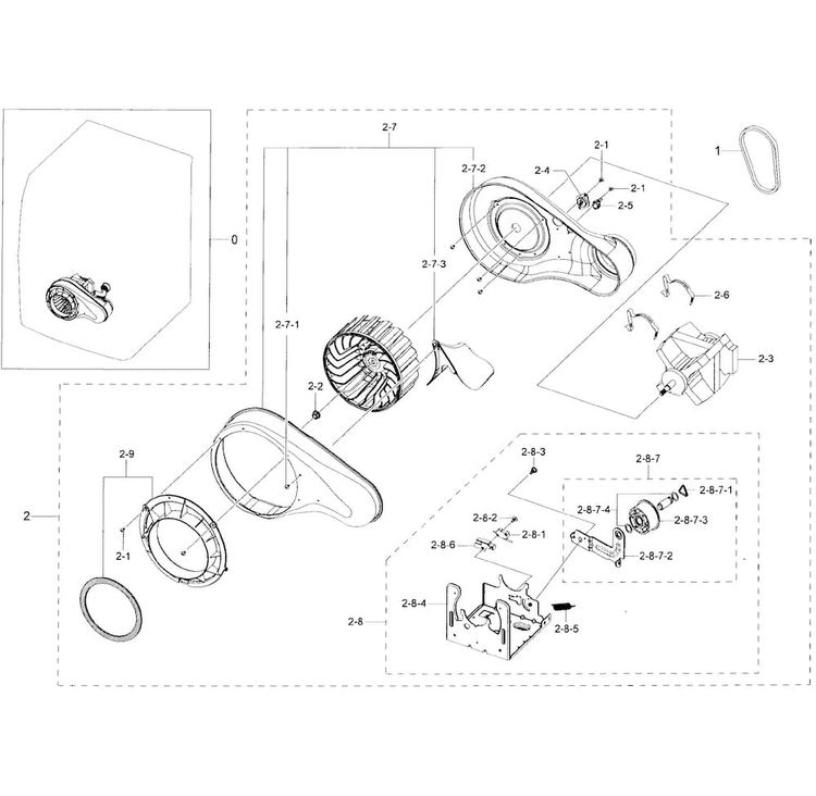 Motor Duct Diagram and Parts List for DV50K7500EV A3-0001 Samsung Dryer