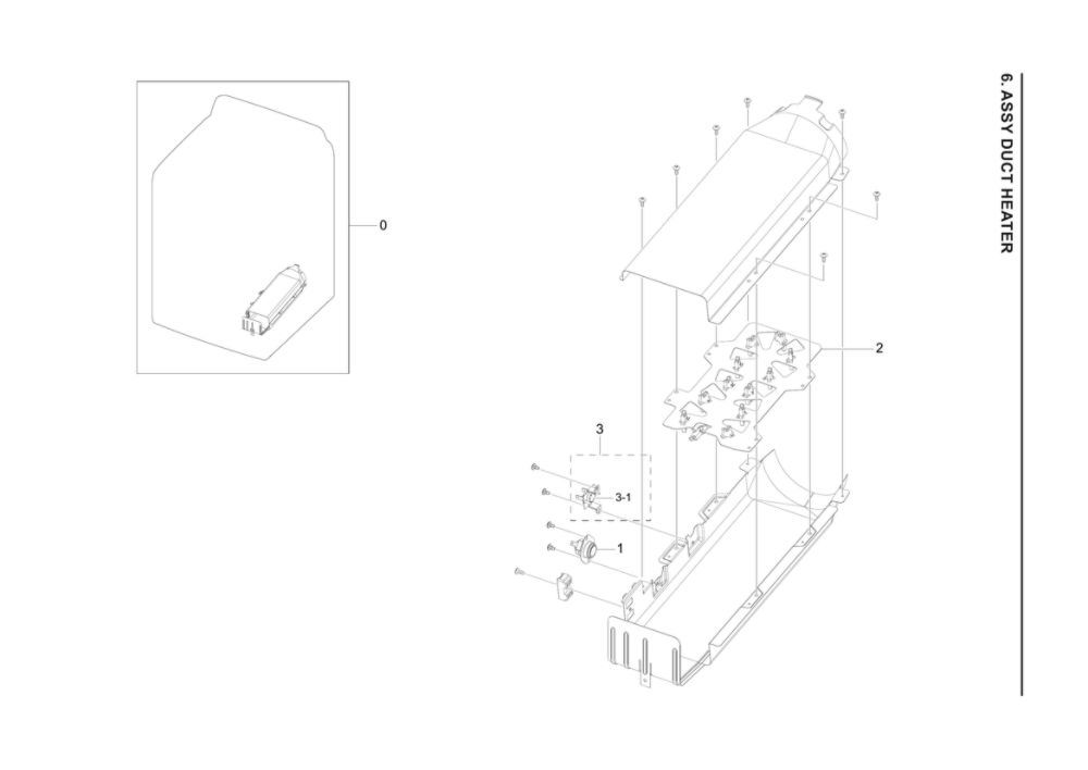 Heater Duct Assembly Diagram and Parts List for DVE41A3000W A3-00 Samsung Dryer