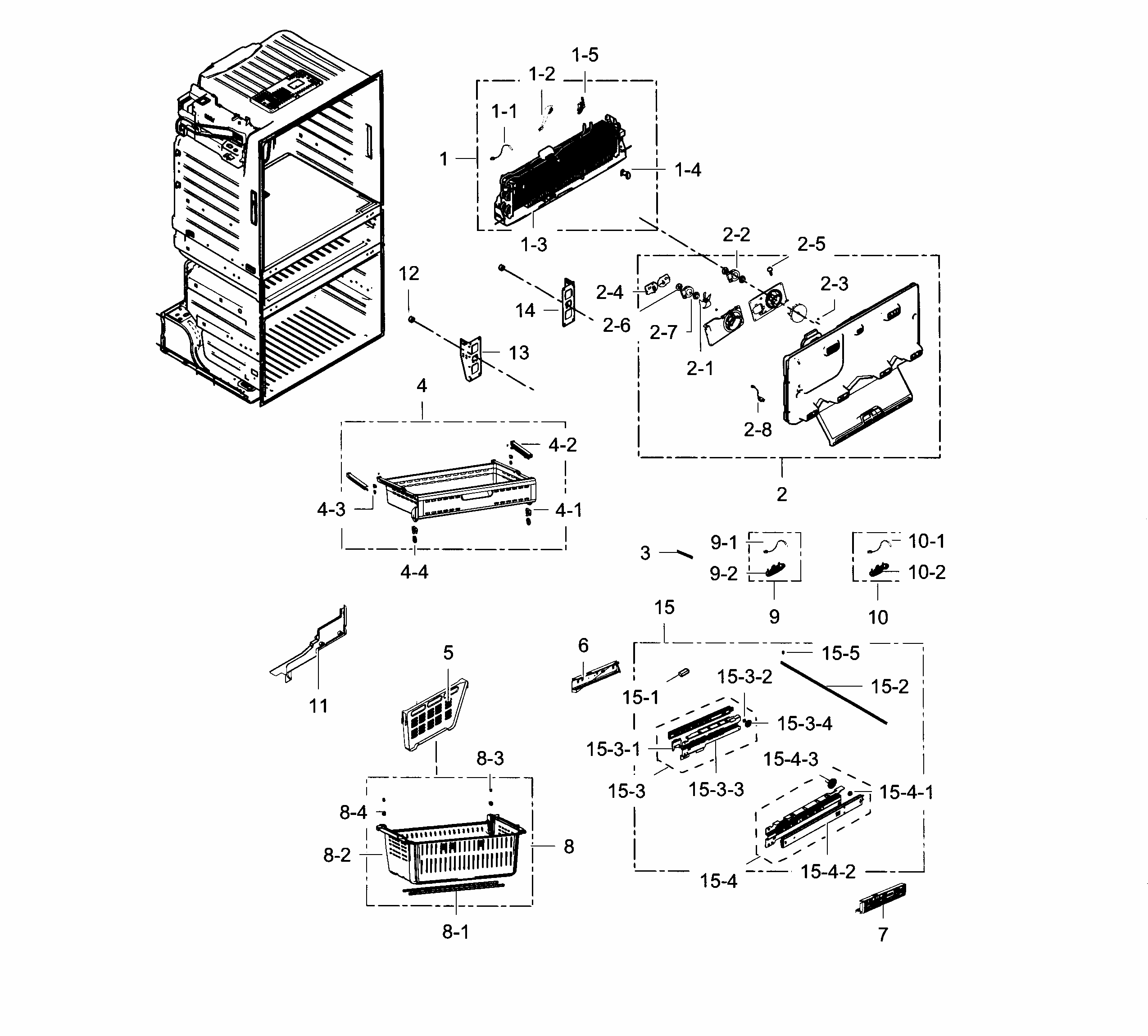 Freezer Diagram and Parts List for RF25HMEDBBC AA-0001 Samsung Refrigerator