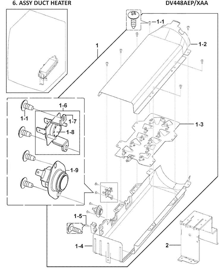 Heater Assy Diagram and Parts List for DV448AEP XAA-0000 Samsung Dryer