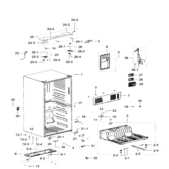 Cabinet Diagram and Parts List for RF32FMQDBSR AA-09 Samsung Refrigerator