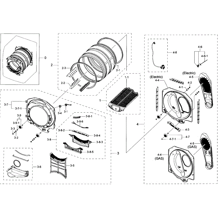 Drum Diagram and Parts List for DV50K7500EV A3-01 Samsung Dryer