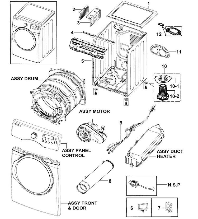 Main Assy Diagram and Parts List for DV331AER XAA-0000 Samsung Dryer