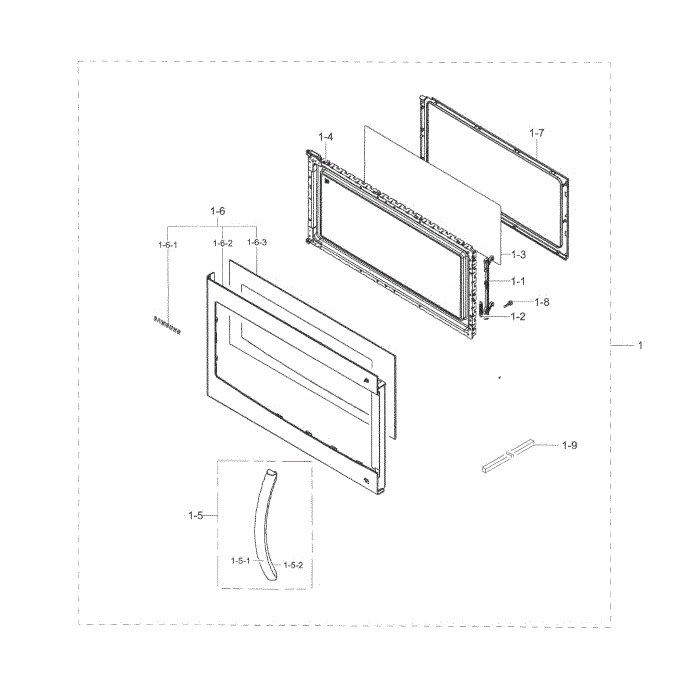 Door Diagram and Parts List for ME16K3000AS AA-00 Samsung Microwave Oven Combo