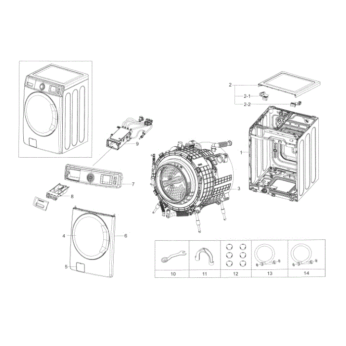 Main Assembly Diagram and Parts List for WF56H9110CW A2-01 Samsung Washer