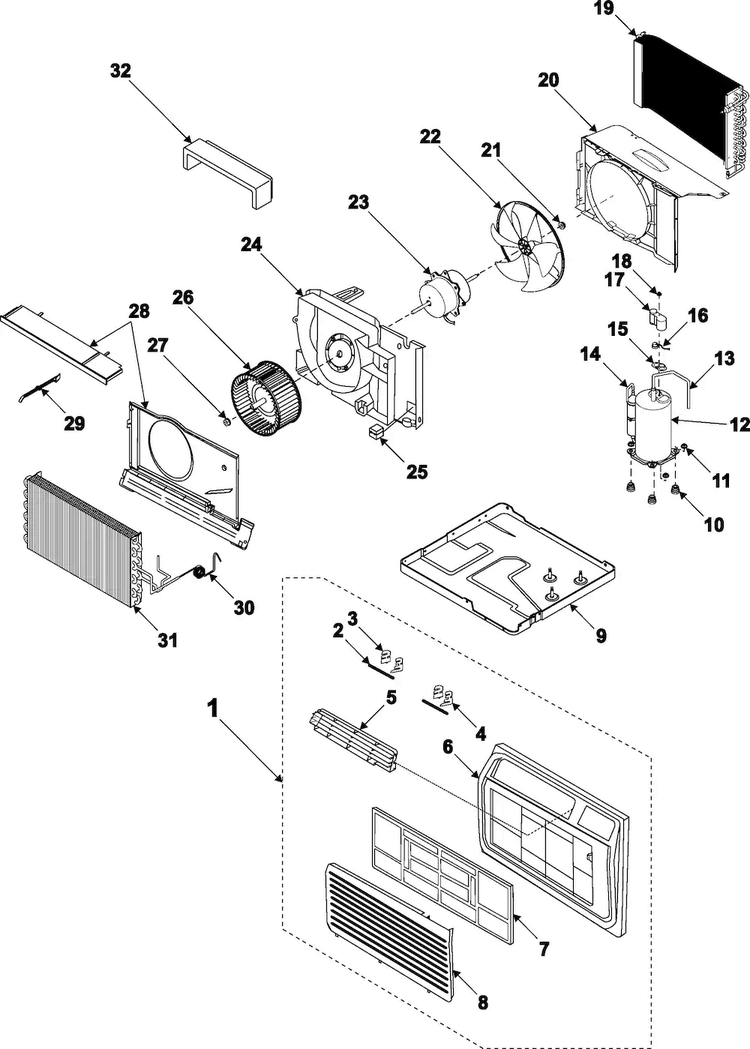 Chassis Assembly Diagram and Parts List for AW0803B XAA Samsung Air Conditioner