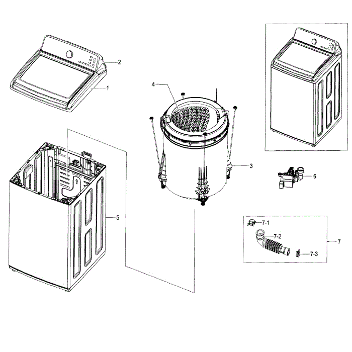 Main Sections Diagram and Parts List for WA52J8060AW A2-01 Samsung Washer