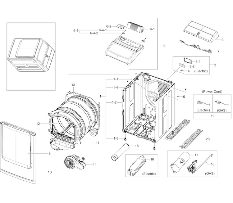 Main Diagram and Parts List for DV50K8600EW A3-0001 Samsung Dryer