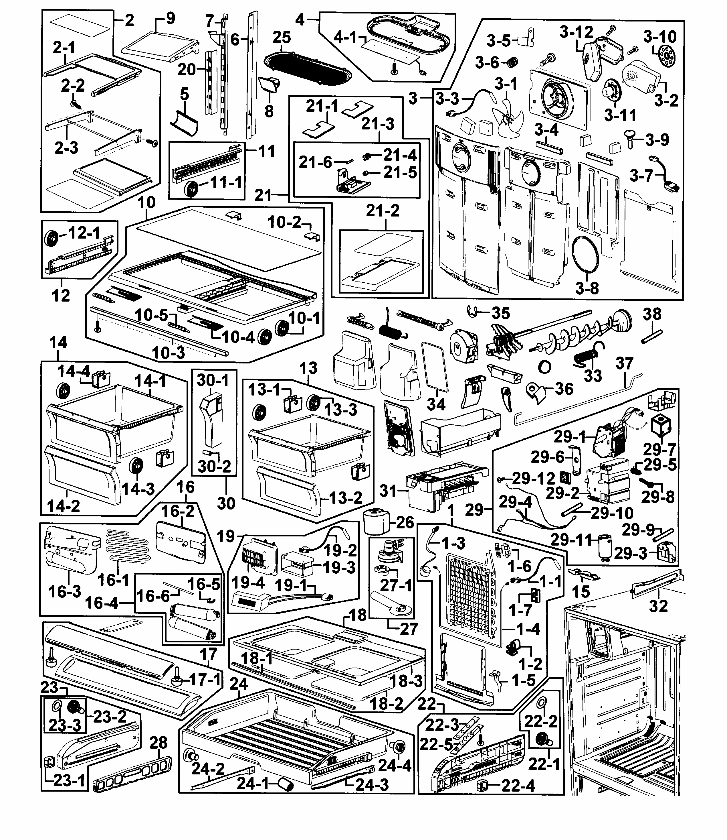 Fridge Diagram and Parts List for RF268ACPN XAA-0001 Samsung Refrigerator