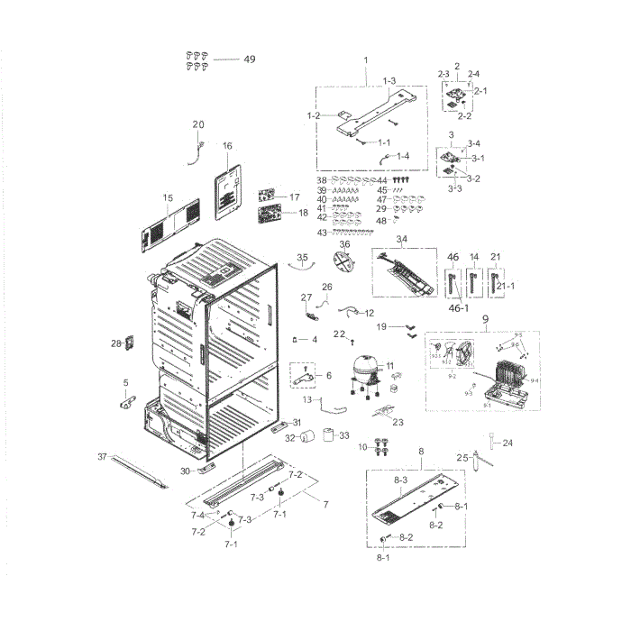 Cabinet Diagram and Parts List for RF263BEAESP AA-02 Samsung Refrigerator