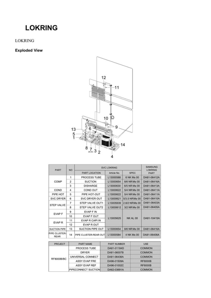 Lokring Diagram and Parts List for RF23BB8900AW AA-00 Samsung Refrigerator