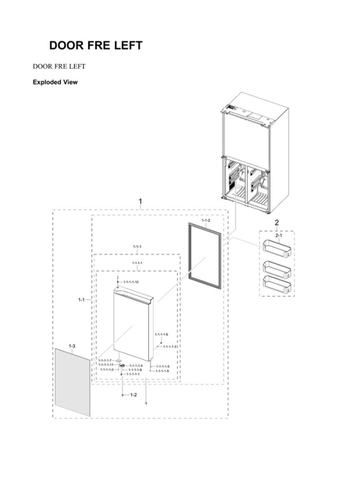 Left Freezer Door Diagram and Parts List for RF23A967512 AA-00 Samsung Refrigerator