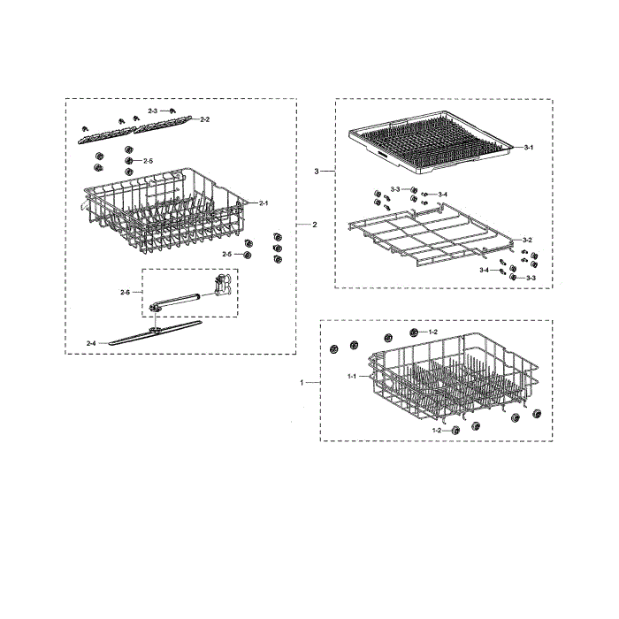 Basket Diagram and Parts List for DW80N3030UB AA-00 Samsung Dishwasher
